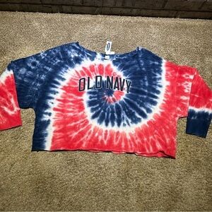 NWT Old Navy Tie Dye boxy top red white blue xl